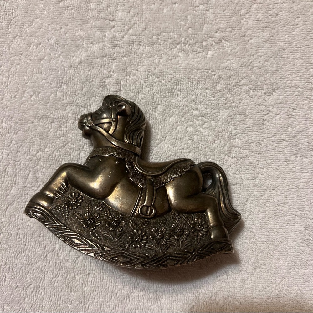 Antique-Style Silver Rocking Horse Figurine piggy bank with Decorative Accent